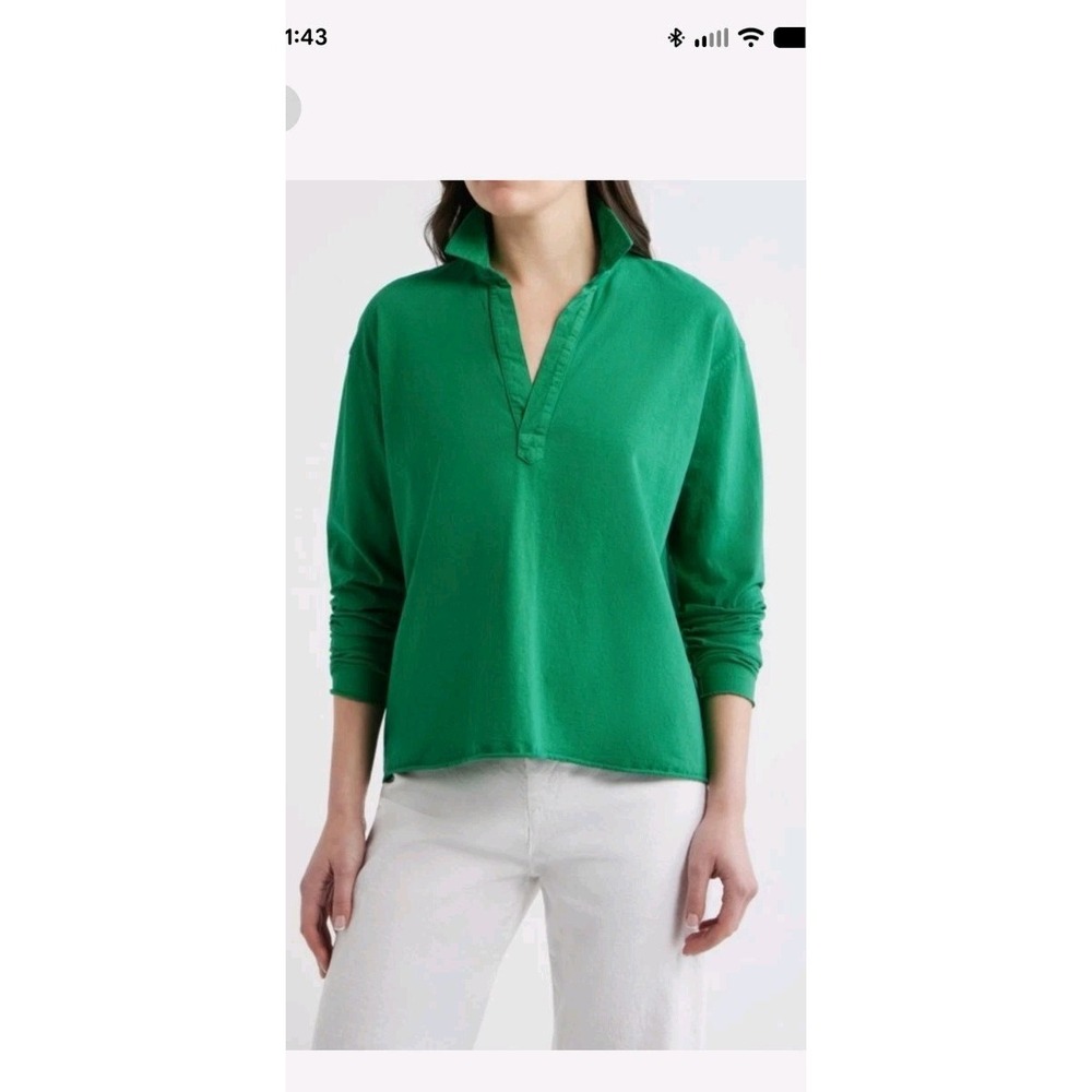 Frank & Eileen Patty Short Sleeve Popover Henley V Neck Shirt Birdie Green Sz XL